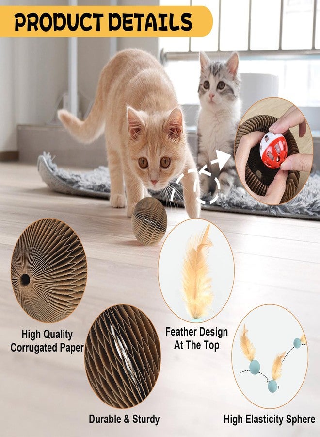 succulentlovers 6 PCS Cardboard Cat Ball Toy with Bell & 3 PCS Cat Feather Ball Toy, Tear-resistant Interactive Cat Toy Set for Indoor Outdoor Playing Chewing Training Chasing and Exercise for Cats Stress Relief - Image 3
